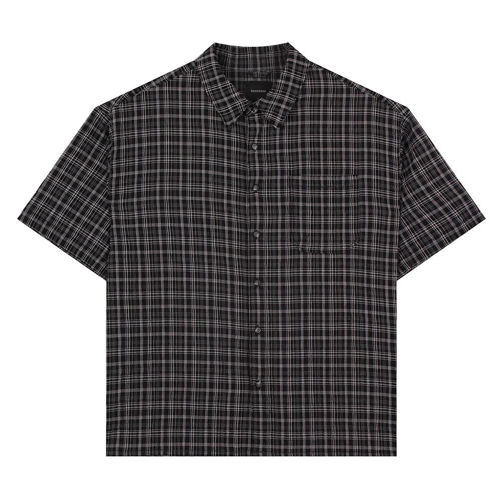 Burkeru Seersucker Bleach Washed Check Short Sleeve Shirt Black Black_M