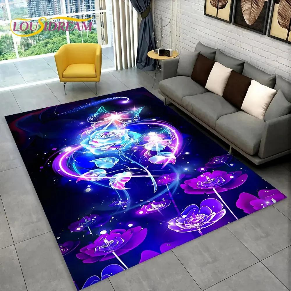 3D Nordic Luxury Flower Rose Area Koberec velký,Koberec pro domácí obývací pokoj Ložnice Sofa Rohožka Dekor,Dětské protiskluzové rohože