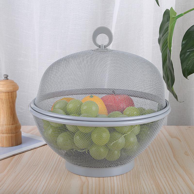Large Capacity Mesh Fruit Basket With Lid Food Grade Prevent Fly Kitchen Drain Basket Vegetables Kitchen Storage Baskets