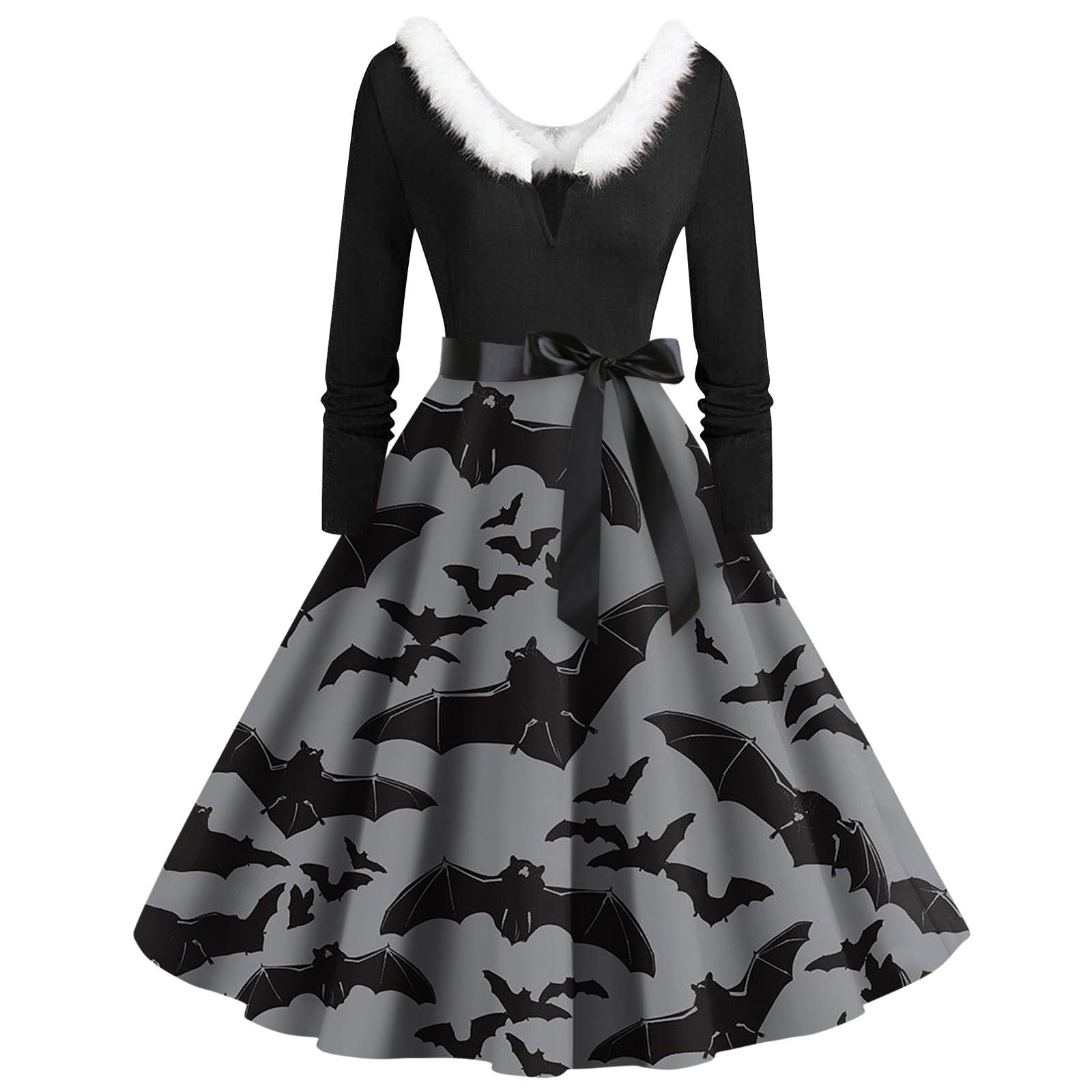 

Женские повседневные модные платья с длинными рукавами и v-образным вырезом с принтом на Хэллоуин M