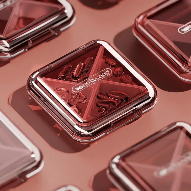 Daily Pill Organizer 4 Compartments Portable Travel Small Pill Case Pill Box for Purse Pocket to Hold Vitamins Cod Liver Oil