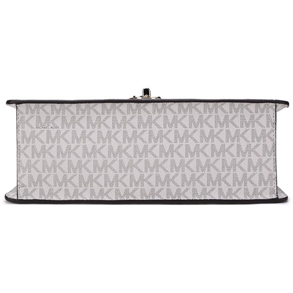 Michael Kors MK Greenwich Monogram Logo Print Flap Fashion Casual Commuter Leather Shoulder Tote Bag Medium Women bags 30H1GGRS2V-VAN-CREAM