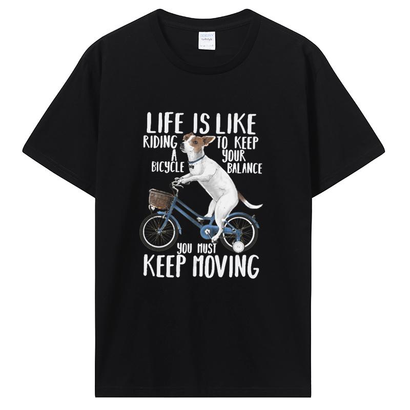 Humor Jack Russell Terrier T-Shirt Oversized Premium Cotton Tshirt Casual Riding A Bicycle Tee
