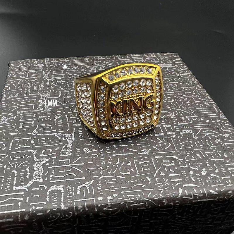 Goldplated American Steel European Titanium Rhinestone Hiphop King Mens Ring