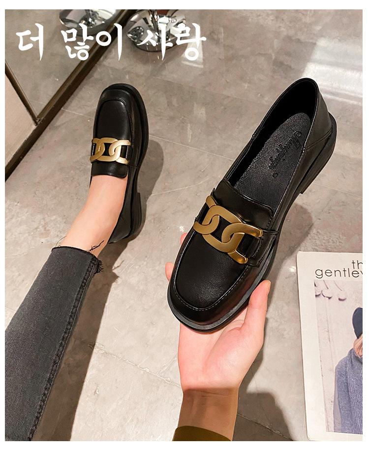 

Модные женские туфли на плоской подошве большого размера 34-43, кожаные туфли с металлической цепочкой, 2024, квадратный носок, туфли-лоферы, дерби, толстые каблуки, оксфорды 8.5 чёрный