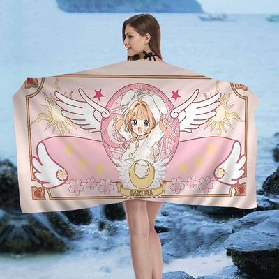 Cardcaptor Anime Sakura Microfiber Printed Beach Towel Mountain Climbing Yoga Beach Swimming Running Absorbent Soft Towel