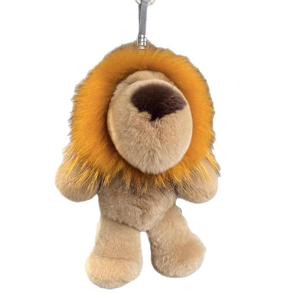 Genuine Rex Rabbit Fur Lion Plush Doll - Cute Children's Toy and Hanging Ornament