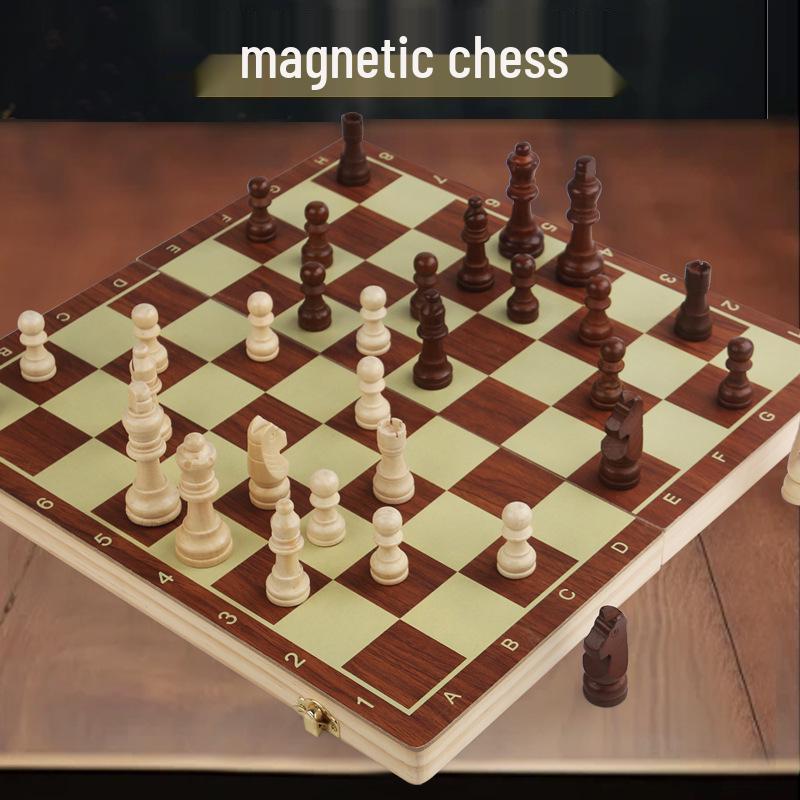 

Folding Magnetic Chess Set: Two-in-One Wooden Educational Toy for All Ages