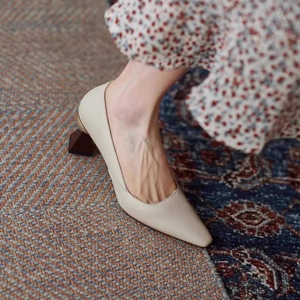 Pointed Toe on Heeled Shoes for Women Chunky Heels High Office Block Heel Woman Pumps Chic Point Luxury Brand Quick Delivery 39