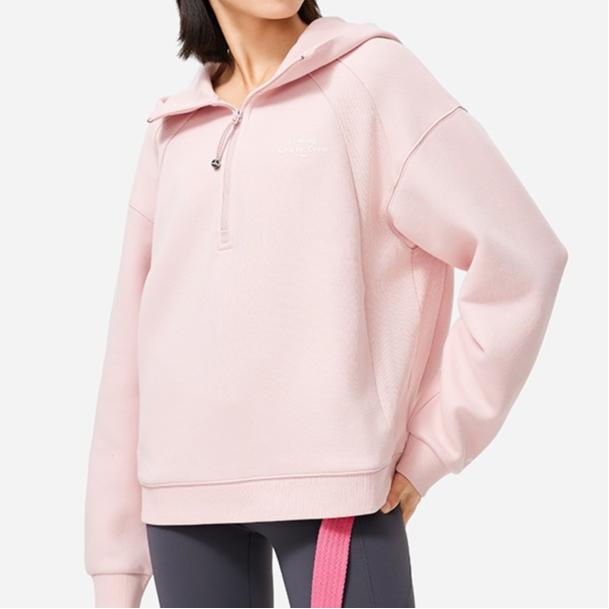 Li Ning Fitness Series Anti-Static Anti-Bacterial Warm Pullover Hoodie Loose Sports Long Sleeve Fleece Sweatshirt Women Sweatshirt AWDUF14-3