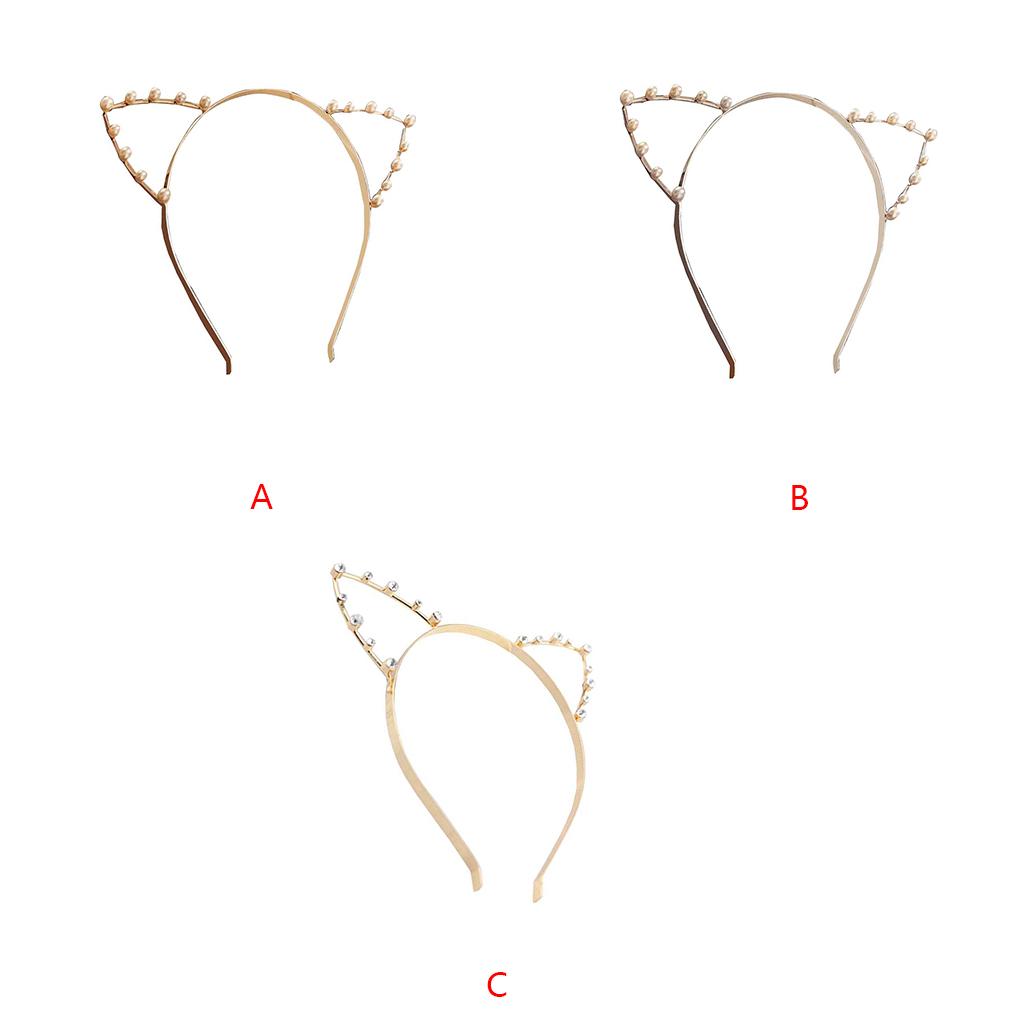 Alloy Cat Ear Headband Pearl Rinestone Hairband Headwear Costume Fancy Party