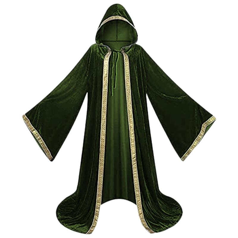 

Halloween Death Cloak with Long Sleeve, Hooded Death Robe Cloak Meidieval Cape Costume for Adult Cosplay Party Halloween XL зелений