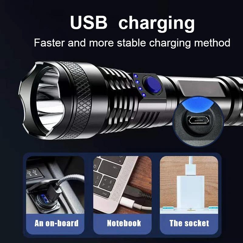 3600mAh LED Flashlight Super Bright USB Rechargeable Torch Lantern Powerful Portable Light for Camping Emergency Working Outdoor