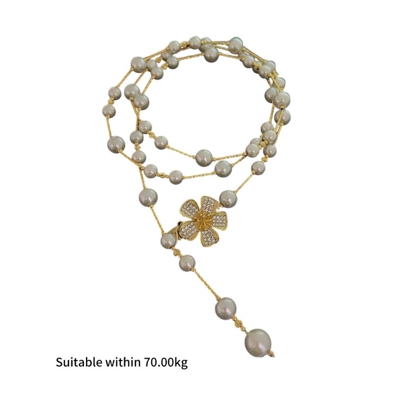 Adjustable Metallic Waist Belt Chain Necklace Adorned with Delicate Pearls for Dresses Evening Outfits or Casual Style