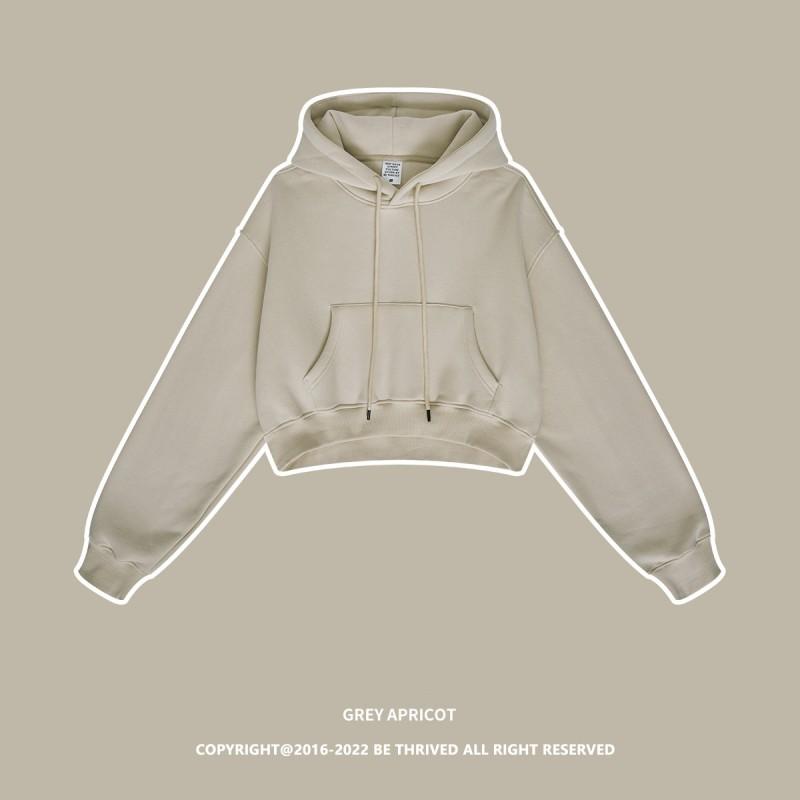 Women's Autumn and Winter Plus Cashmere Solid Color Hoodie Spice Girls Miss Umbilical American Pullover Top