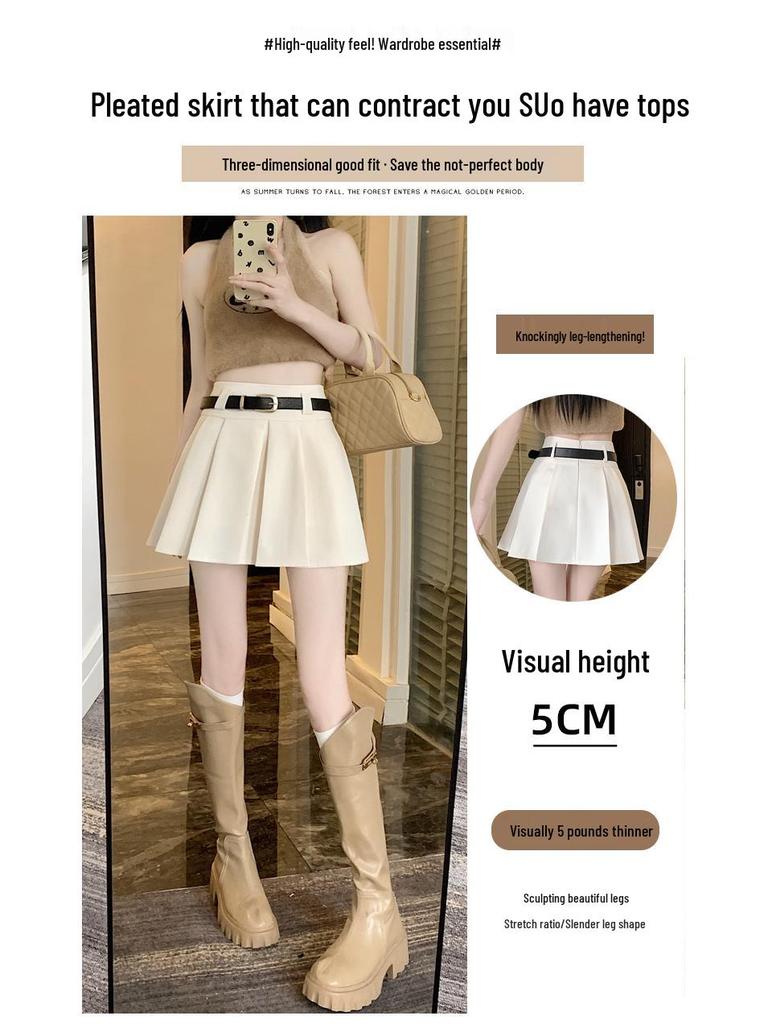 2025 Gray High-Waisted Academy Style Petite Pleated Summer Skirt