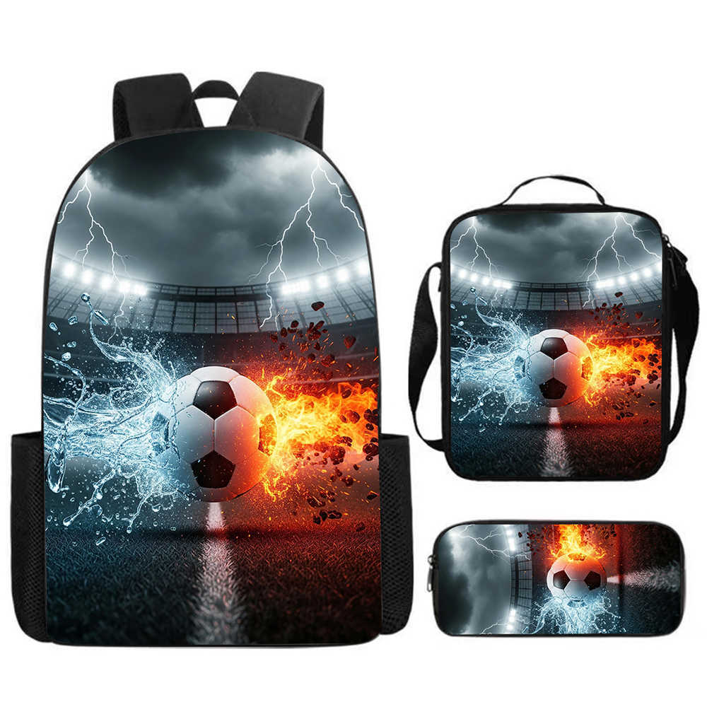 3Pcs/Set Cartoon Casual Fashion Soccer School Bags for Boy Girls Flat Surface Football Pattern Book Bags Sets Backpacks Children's Birthday Gift