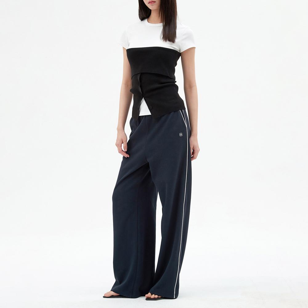 Elssibeui Embroidery Wide Sweat Pants_Navy