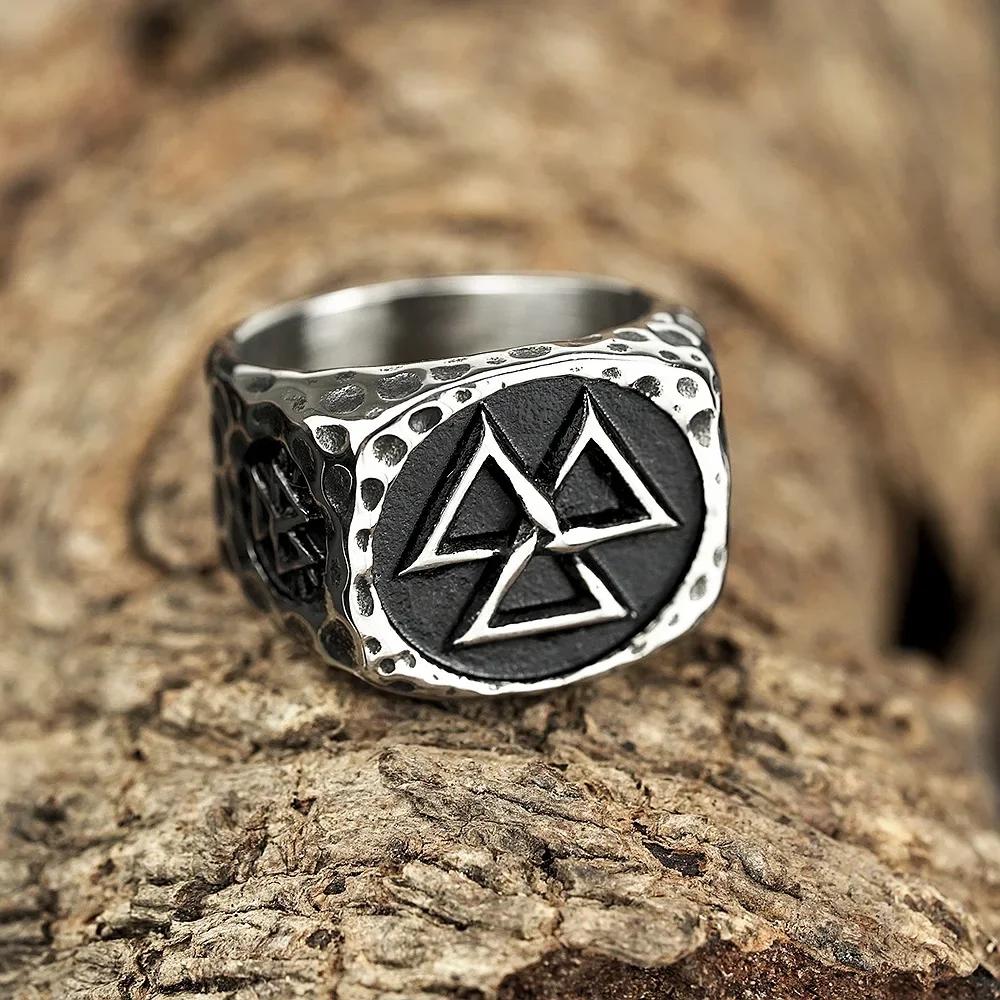 Vintage Viking Men Rings Stainless Steel Ethnic Belief Nordic Odin Compass Tree of Life Valknut Ring Amulet Jewelry