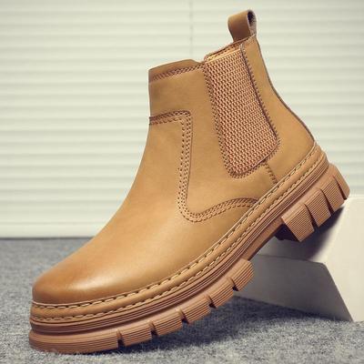 2024 Men's Genuine Leather Martin Boots: Retro British Chelsea Mid-Cut Casual Shoes