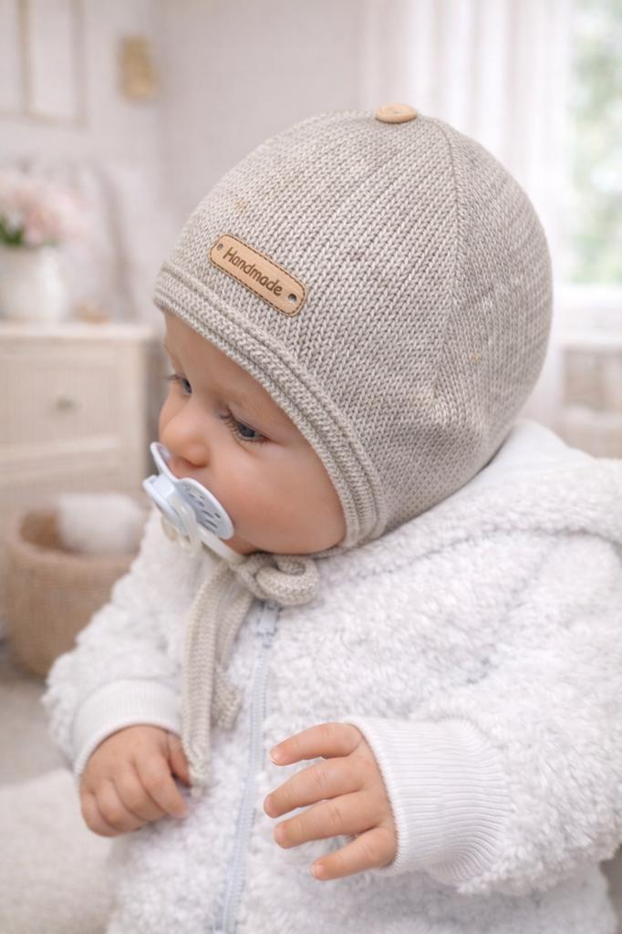 Baby Hat 34-36 Tied Covers the Ears Spring Autumn Light Beige