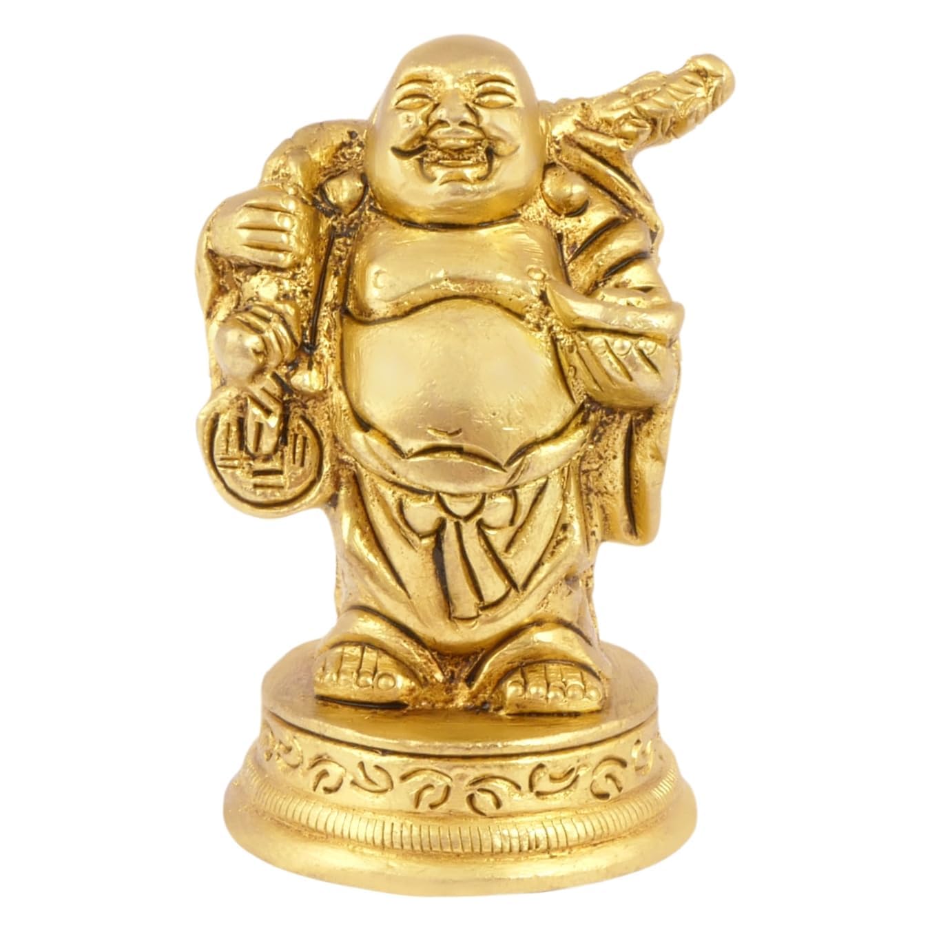 Pure Brass Made Laughing Buddha Happy Man Idol In Standing Position, Gold Idol