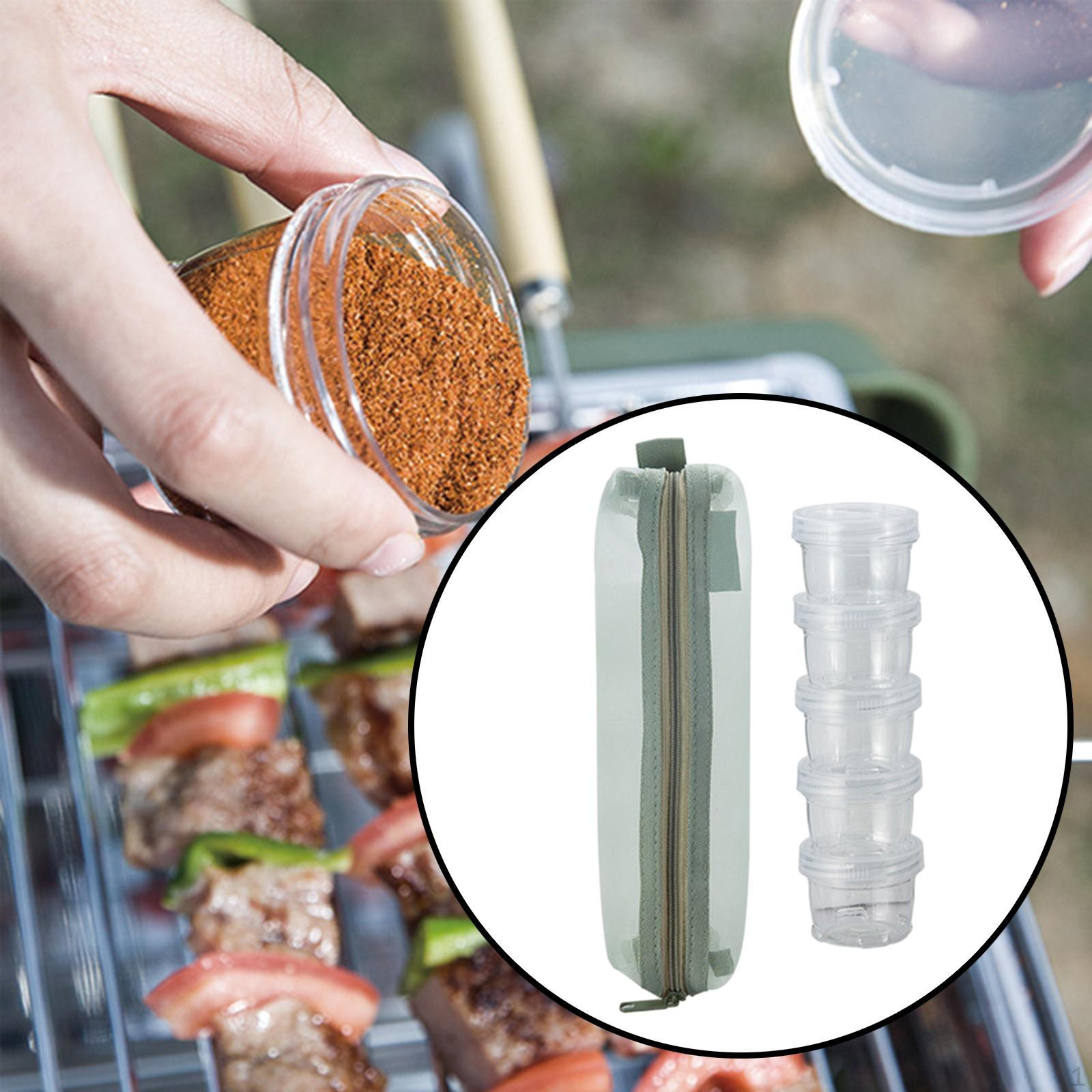 5 Pcs Camping Spice Box Stackable Holder 40ml Waterproof Storage Container Outdoor