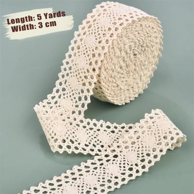 5 Yards Cotton Lace Trim Ribbon Beige for Sewing Patchwork Cotton Crocheted Lace DIY Apparel Dress Sewing Fabric Ribbon