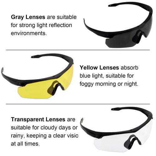 Lunettes Tactiques FOCUHUNTER, Lunettes de Soleil Airsoft Résistantes aux Chocs, Lunettes de Tir, 3 Verres Interchangeables, Anti-Buée, Protection UV400, Épaisseur du Verre 2mm