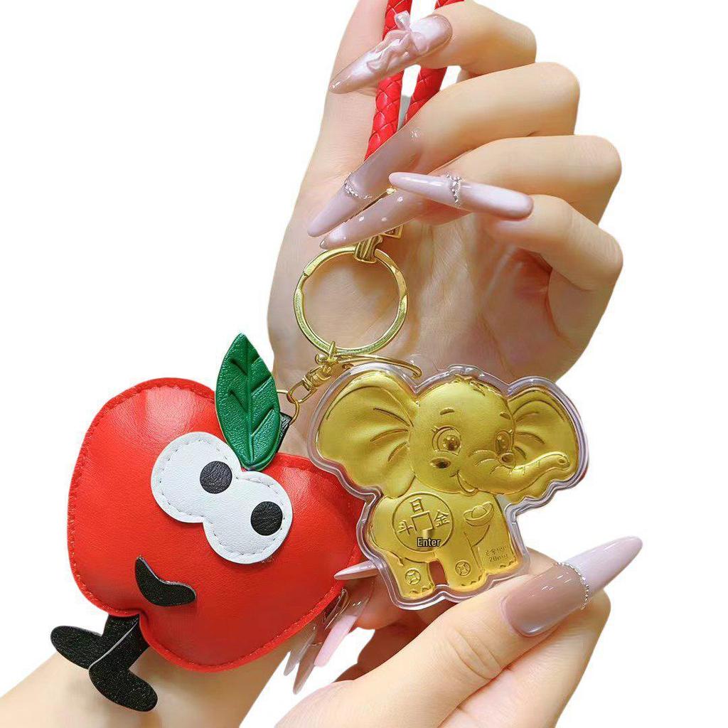 999 Gold Lucky Charm Christmas Apple Keychain - Cute Cartoon New Year Gift