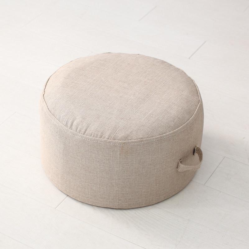 Round Fabric Stool with Linen and Tatami Mat - Washable Cushion for Living Room.