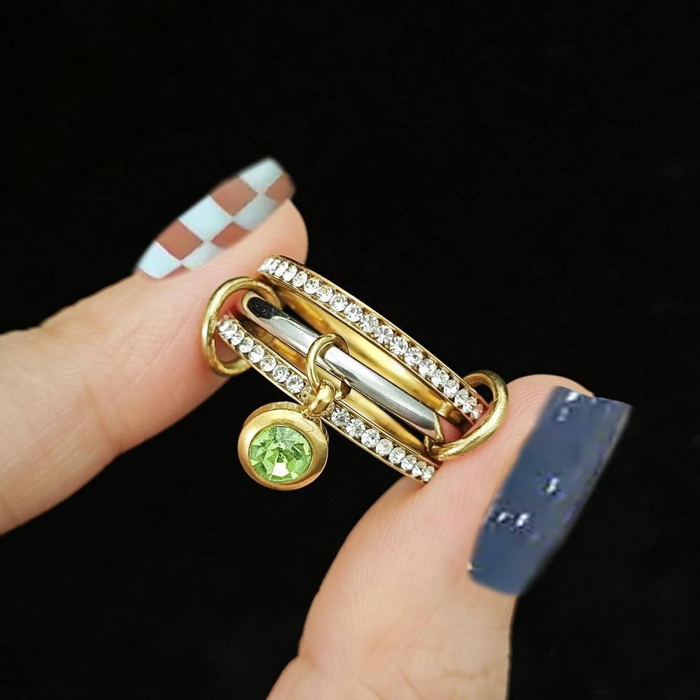 INS Trendy 12 Color Birthstone Charm Rings Stack Set Minimalist CZ Pendant Spinelli Ring For Women Girls Stainless Steel Jewelry