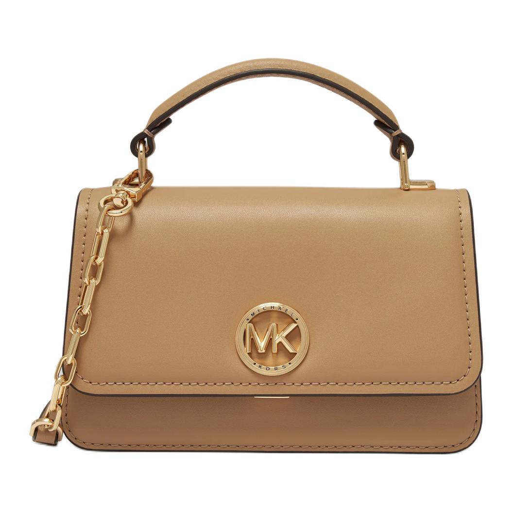 

Michael Kors MK Delancey Round Metal Logo Leather Shoulder Tote Crossbody Bag Small Women Bags Camel 32T4GD8C5L-CAMEL Basic Set (Bag+Dust Bag)