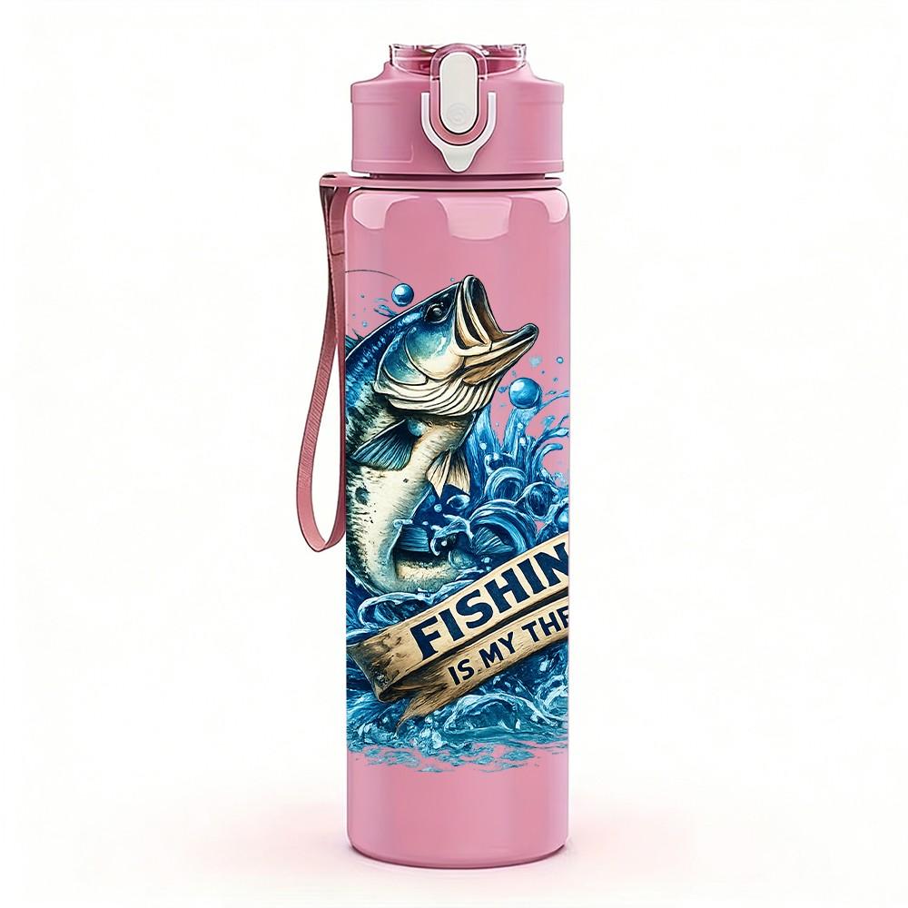 1PC Trout Fish Fishing Theme Art Print 750ml Color Plastic Sports Water Bottle Leakproof Flip Straw Lid Suitable for Sports Office Home Use