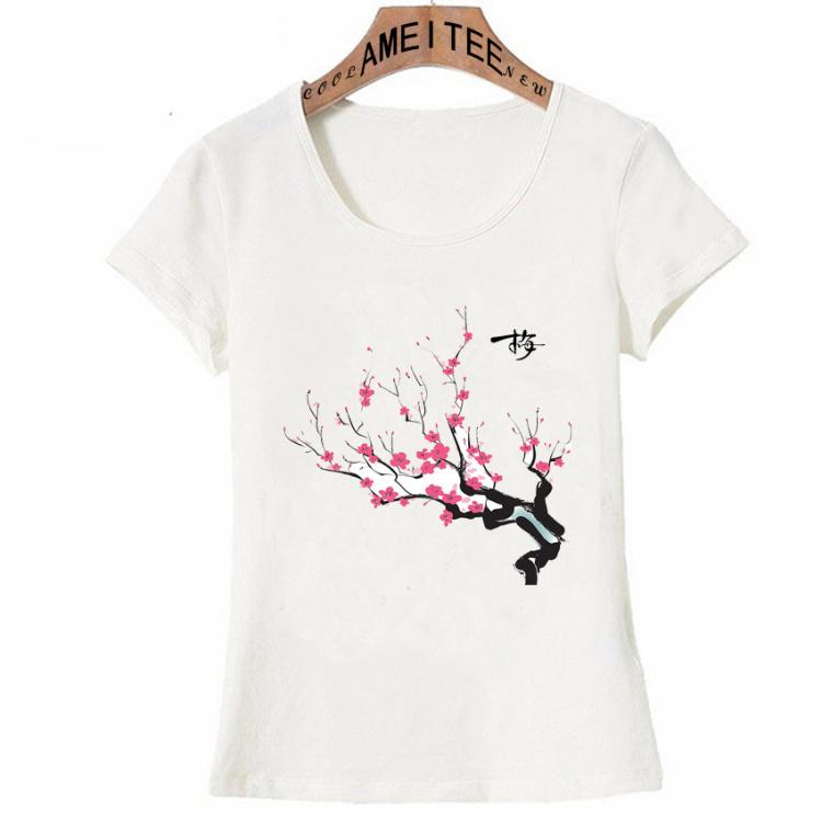 Cherry Blossom Art Print T Shirt Summer Fashion Women T Shirt Japanese Style Girl Casual Tops