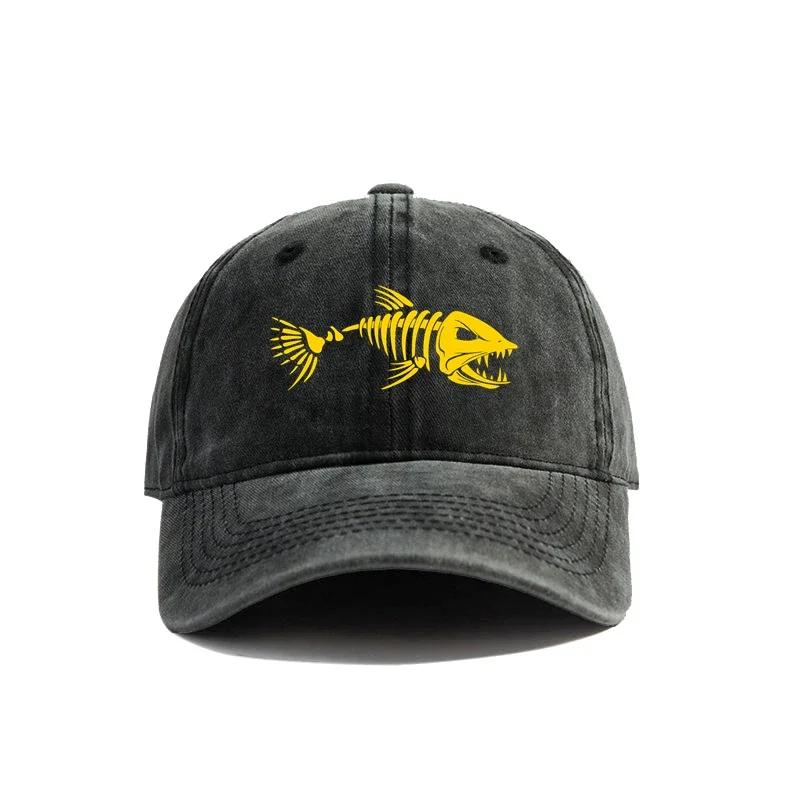 Fishbone Baseball Cap Summer Distressed Dad Hats Men Outdoor Fishing Skeleton Fish Bone Caps