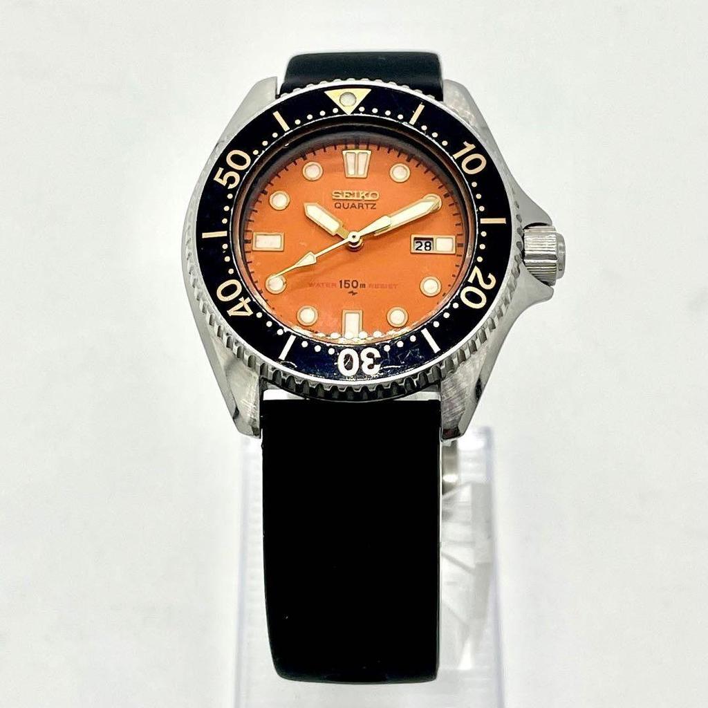 Used [Working New Battery Belt] SEIKO 2625-0010 Diver Date Orange Dial Ladies Watch 2983