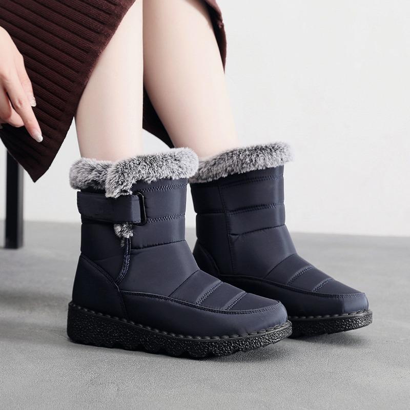 New Rabbit Fur Cotton Shoes High Tube Warm Women's Snow Boots Velcro Waterproof Women's Boots Casual Women