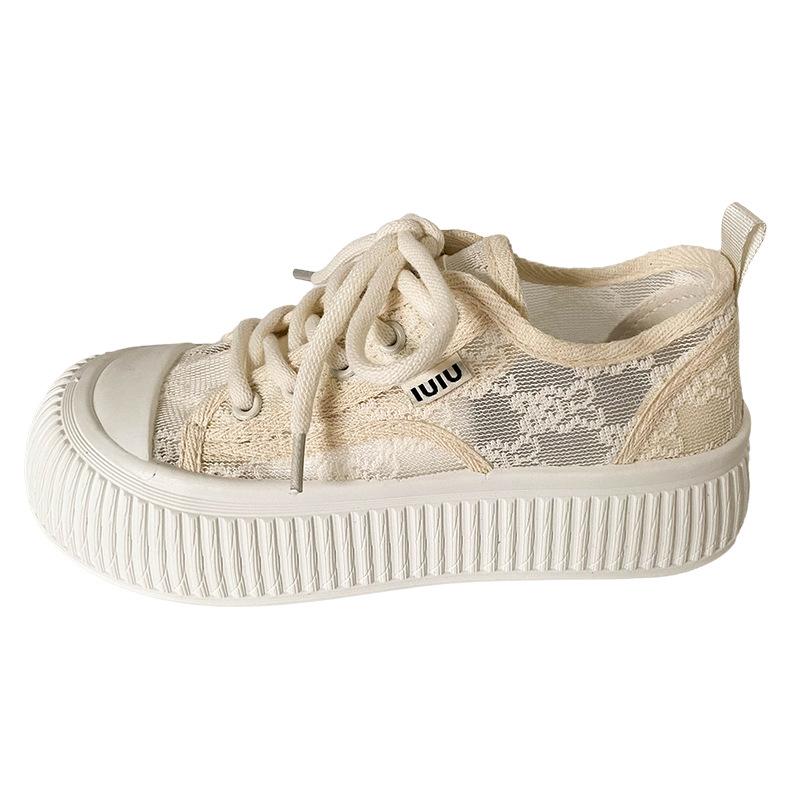 F2410 Mesh Breathable Summer Little White Shoes Women's Shoes 2024 New Bread Shoes Niche Biscuit Shoes Student Board Shoes