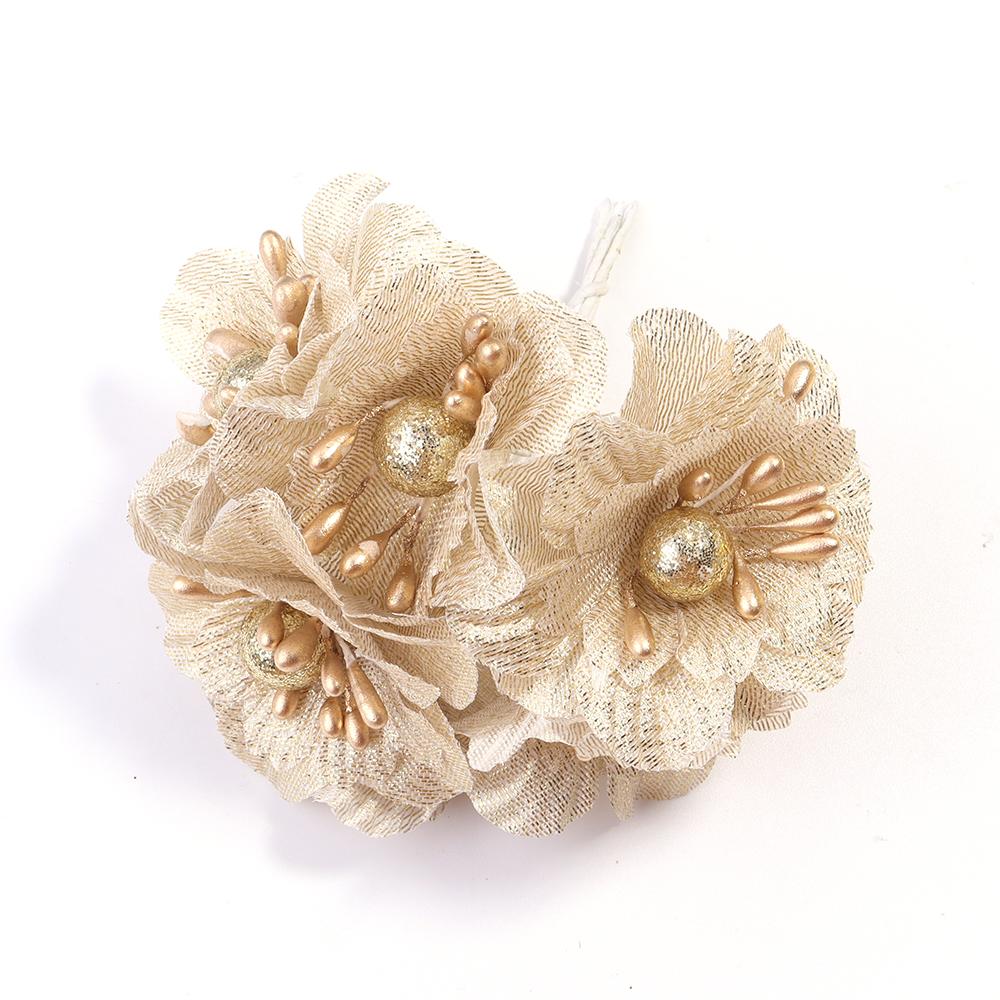 

6pcs Camellia Artificial Flowers Fabric Flowers For DIY Home Wedding Party Christmas Bouquet Garland Cake Gifts Box Decoration золотой