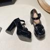 Autumn Single Shoes Thick Sole Thin Bow High Heel Mary Jane Shoes Sweet Cool Small JK Girlish Feeling Heightened Leather Shoes
