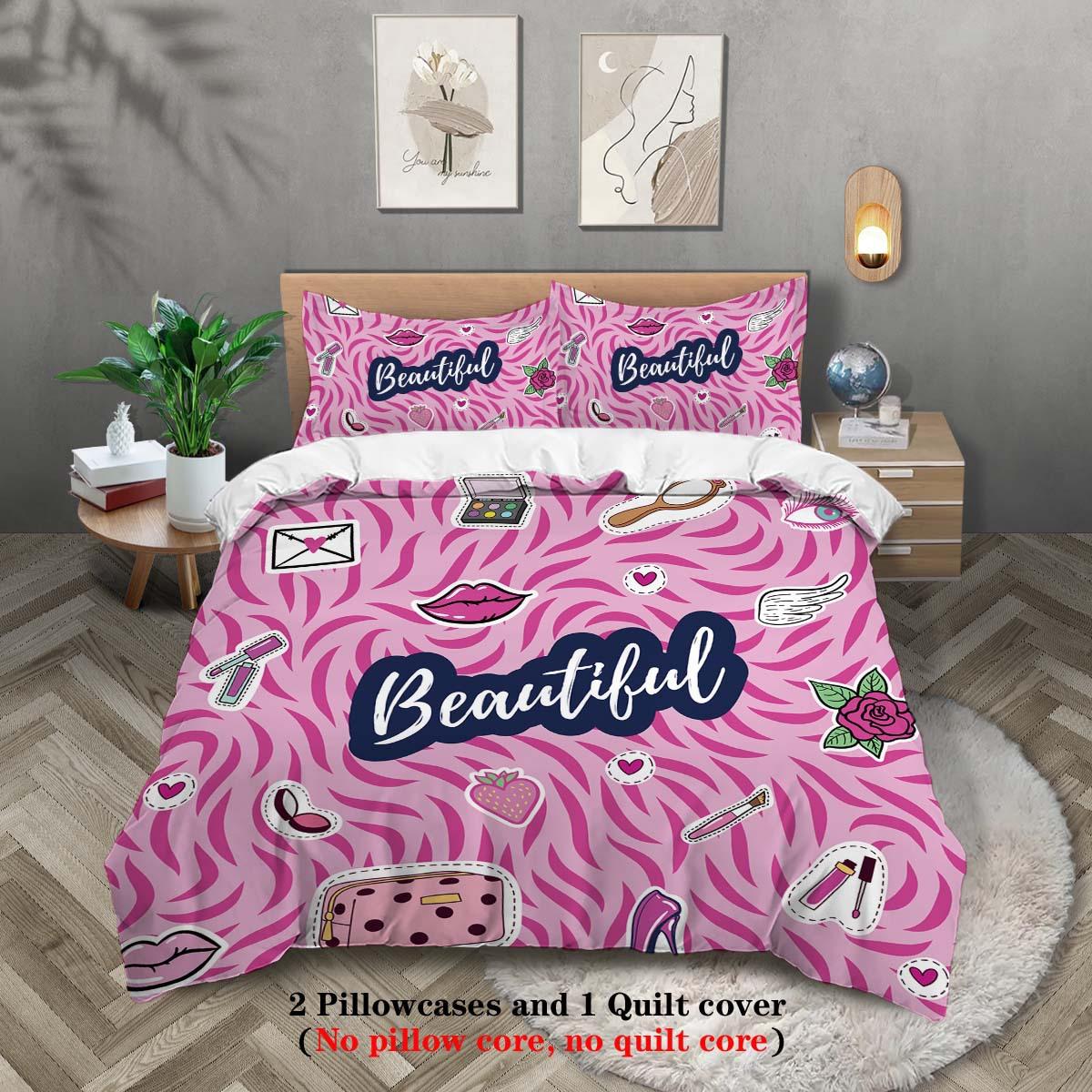 

Косметика 3D цифровая печать полиэстер трехсекционный пододеяльник постельное белье пододеяльник наволочка дистрибуция 135x200cm