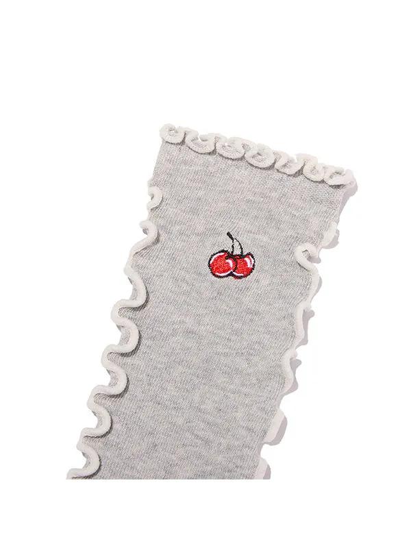 Point Cherry Embroidered Socks [Gray]
