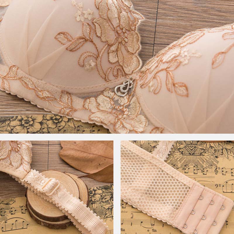 Gather Thin Section No Steel Ring Bra Ladies Anti-sagging Breasts Sexy Adjustable Embroidered Bra