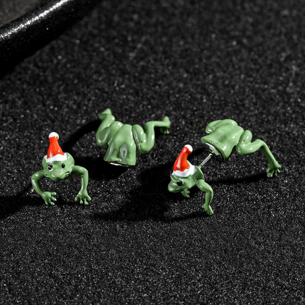Santa Hat Frog Earrings Waterproof Hip Hop Ear Studs New Rock Ear Decoration  Party