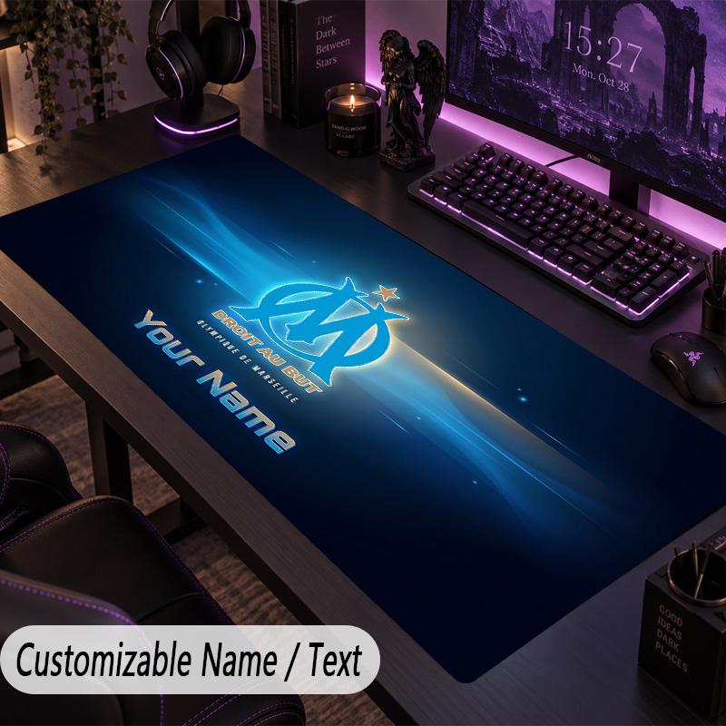 Large Mouse PadOlympique Marseille FC Custom Name Text Personalized Desk Mat Non Slip Gaming Pad