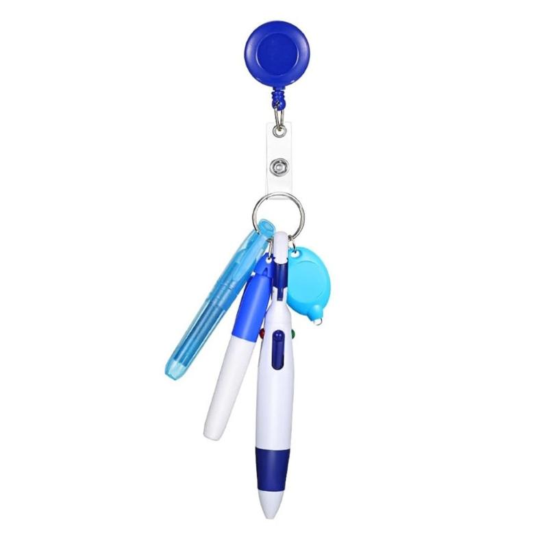 5-in-1 Badges Reels with Marker, Multicolor Ballpoint Pen and Light for Nurse Doctor, Retractable Badges Reels Holder