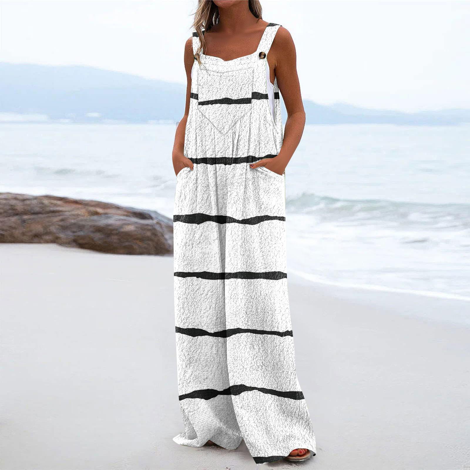 

Женский модный и повседневный свободный фланелевый комбинезон с карманами и принтом XL белый