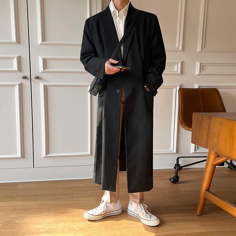 Abrigo de traje holgado por encima de la rodilla de estilo coreano nuevo para hombre de otoño de longitud media cortavientos