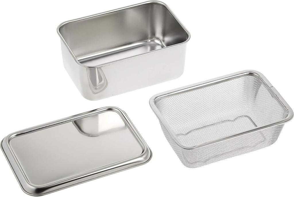 Kanda Storage Container, Yogurt Drainer Tray, Made in Japan (Tsubame-Sanjo), Stainless Steel, 038059